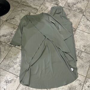 Asymmetrical Green Blouse with Long Pants